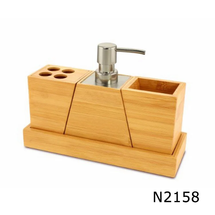 Household essentials 4 pieces bamboo bath accessory set