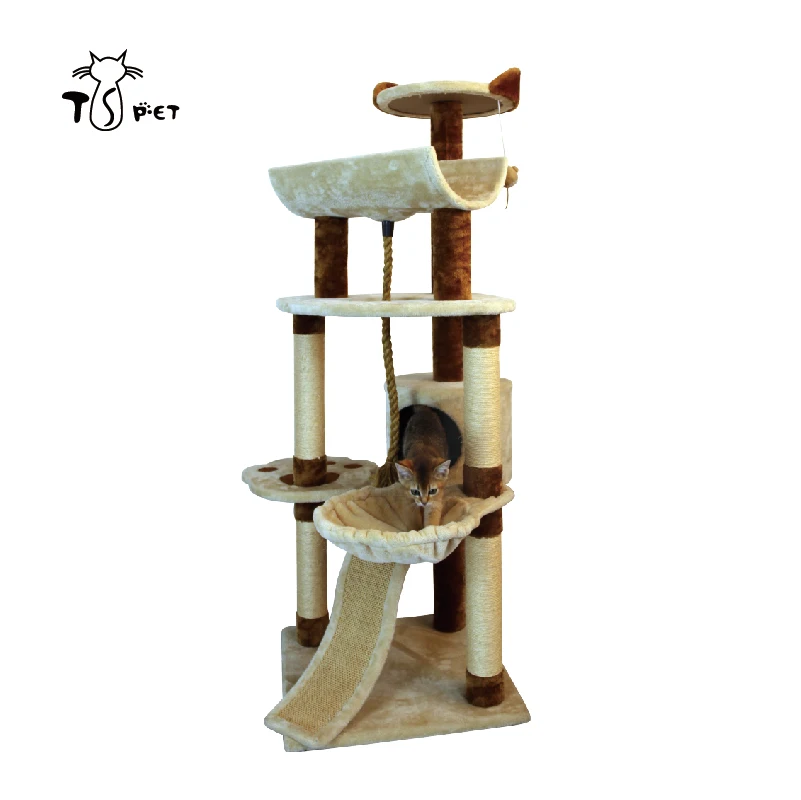 Luxury House Furniture BSCI Beige Color Cat Scratcher Tree Post With Rope And Hole