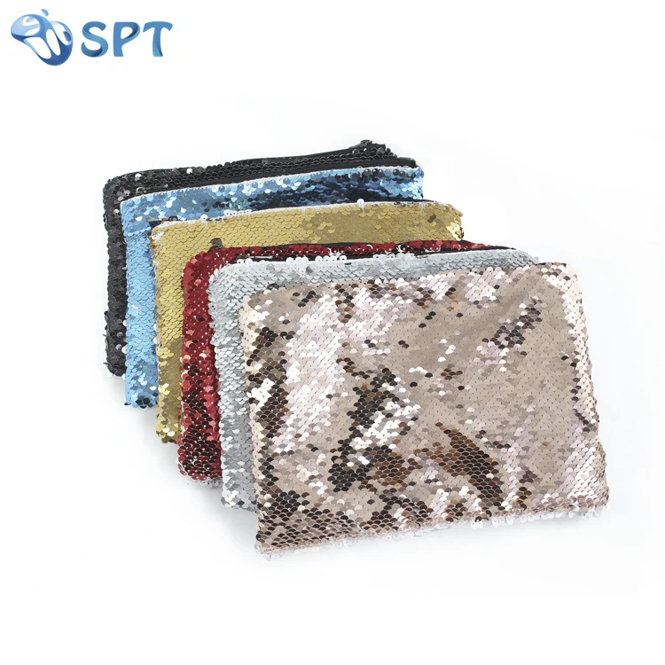 Sublimation Front white Sequin Linen Zipper Makeup Bag
