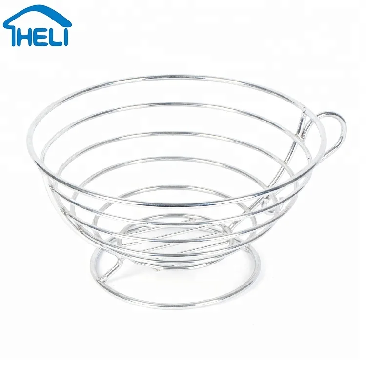 
Decorative metal wire cup shape stainless chrome plated fruit bowl storage basket for kitchen 