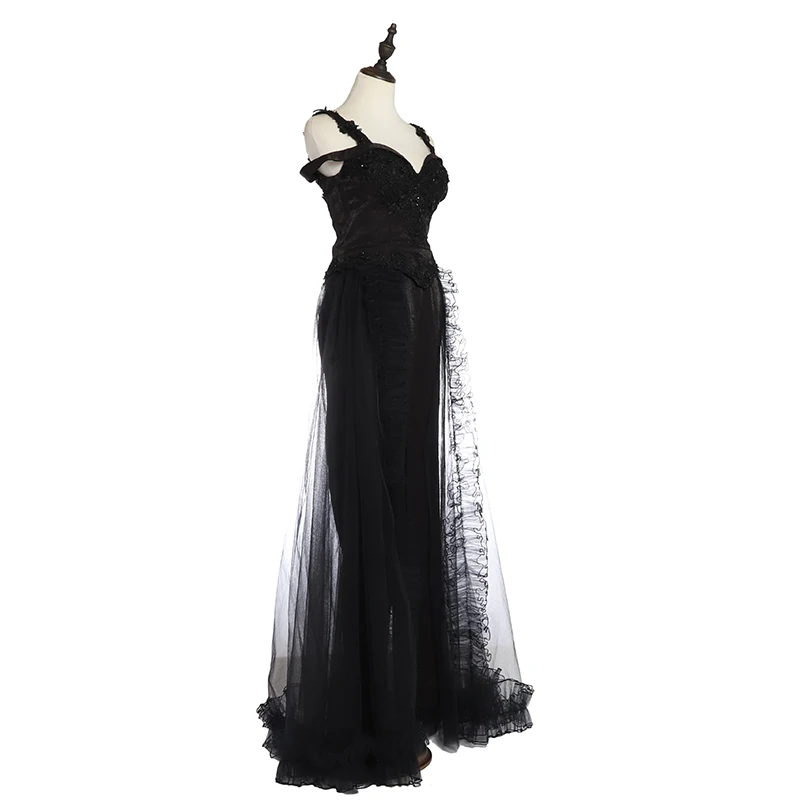 Off the shoulder long gowns party wear hot sale beaded black evening dress