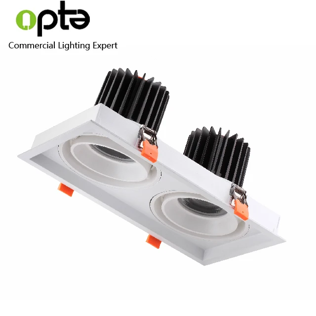 
2*25W downlight recessed square adjustable grille cob double heads rectangle down light 