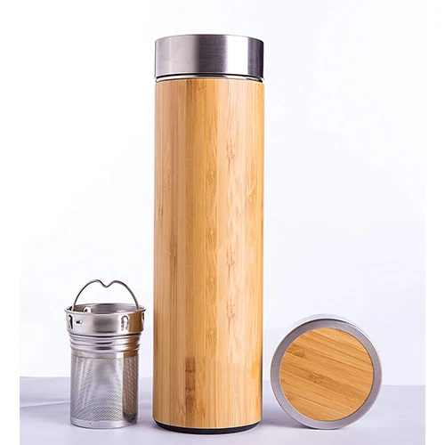 Wholesale Vacuum BPA Free Natural Bamboo Tumbler Water Bottle Tea Infuser
