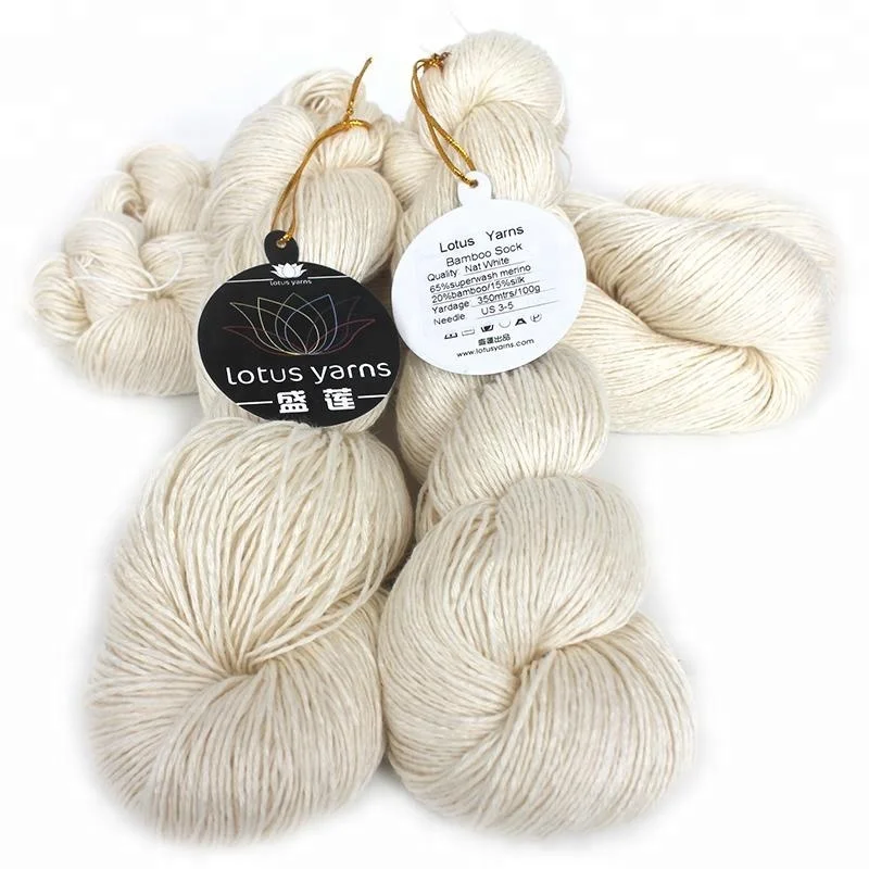 Bamboo sock yarn 65%superwash merino 20% bamboo 15%silk knitting yarn natural undyed yarn