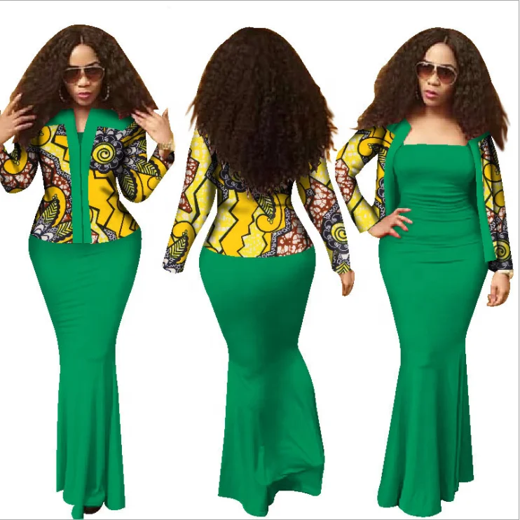 
African lady A strapless fishtail long dress with coat outfit clothing 