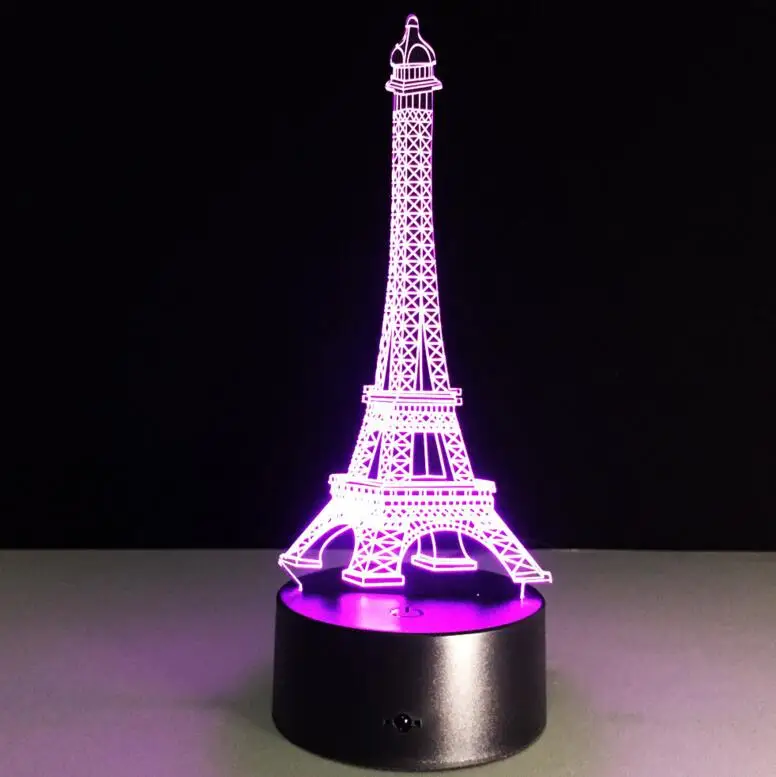Creative Eiffel Tower Shaped 3D Night Light LED Stereoscopic Desk Lamp Room Decoration Table Lamp 3D Energy Saving Lamp