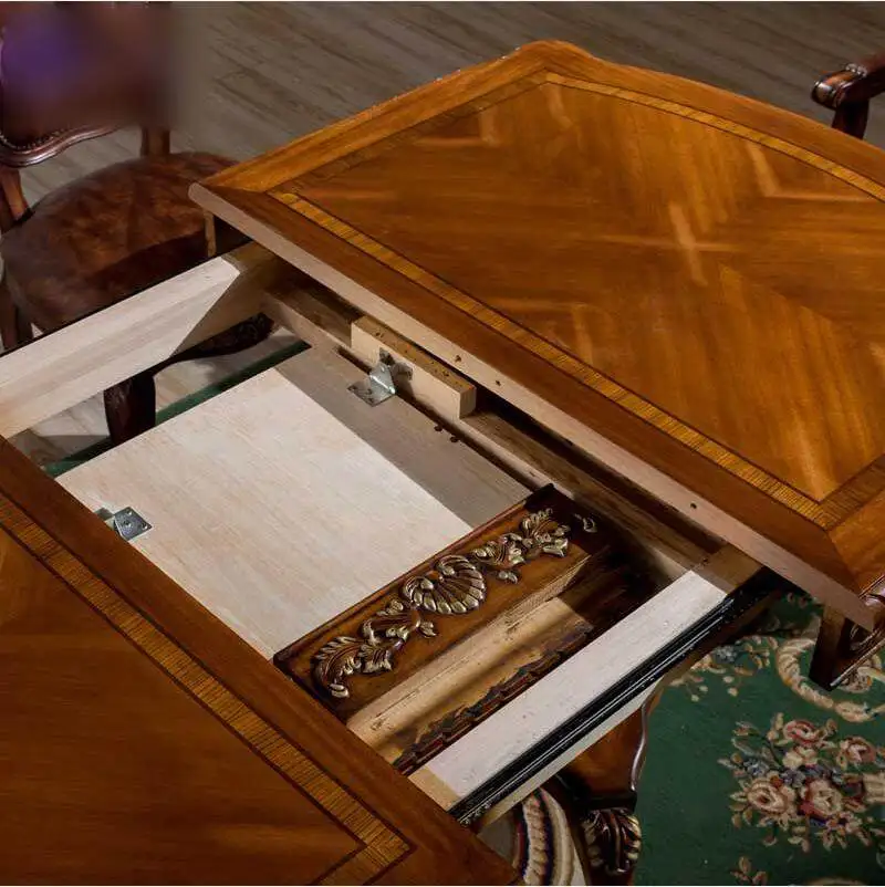 2.5m long American antique brown color dining table and chairs set