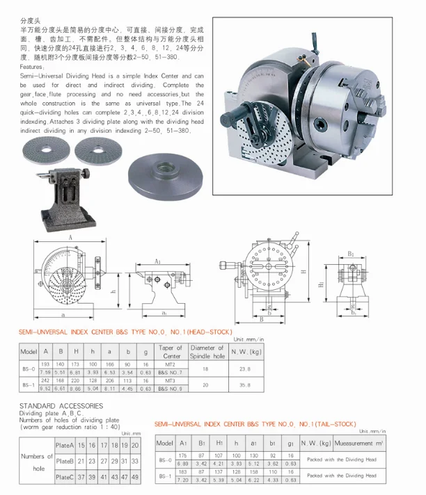 
Universal Dividing Head BS-0 5Inch 3 Jaw Chuck Dividing Head Set Precision Semi Universal Dividing Head 