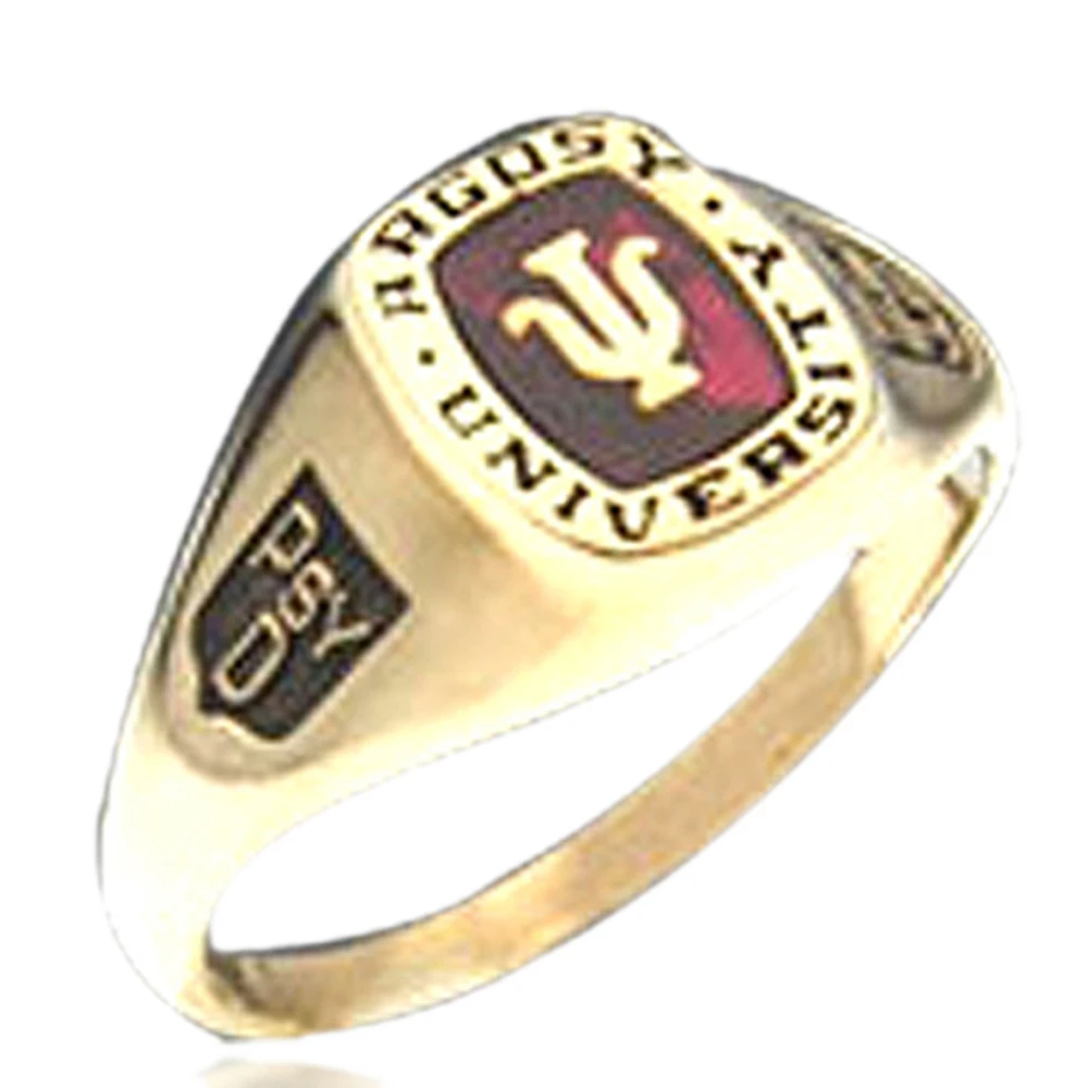 Gold Rings Souvenir Wholesale Chinese BS University Graduation 18K Gold Plated Gemstone Rings Zircon Set Letter CLASSIC