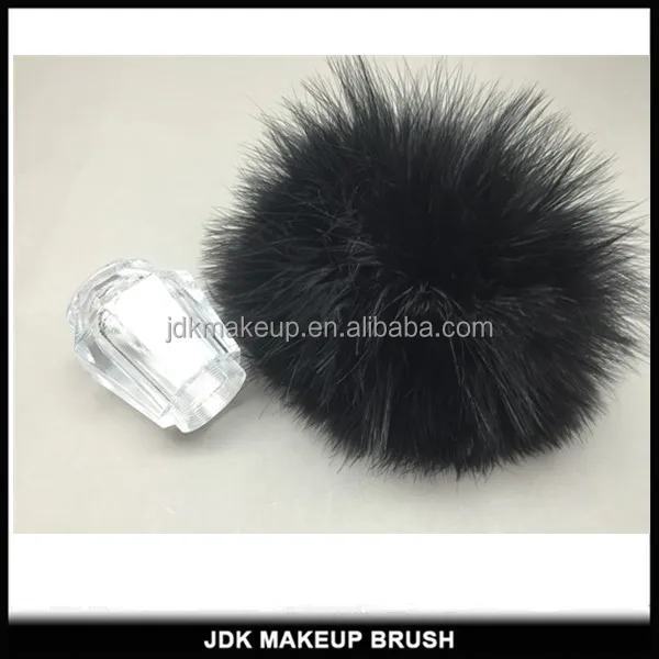 Fluffy Black Turkey Feather Refillable Makeup Powder Brush with container