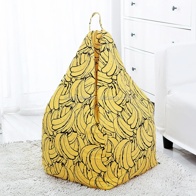 yellow banana shape large bean bag lounger, big overstuffed living room sofa chairs