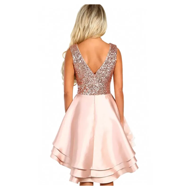 
Hot Sale Backless Sequin Multi Layer Women Skater Dress 