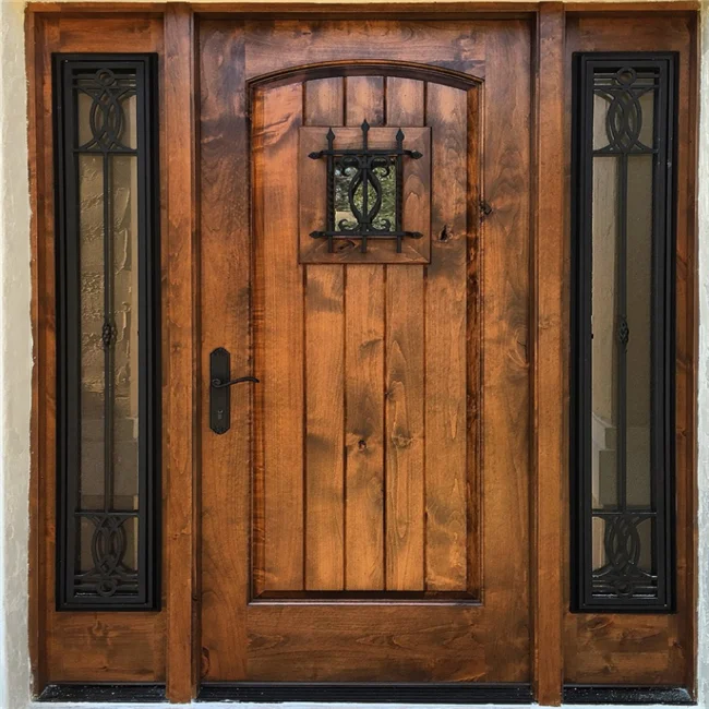 Elegant design insulated Villa glass wood door panels with two side light