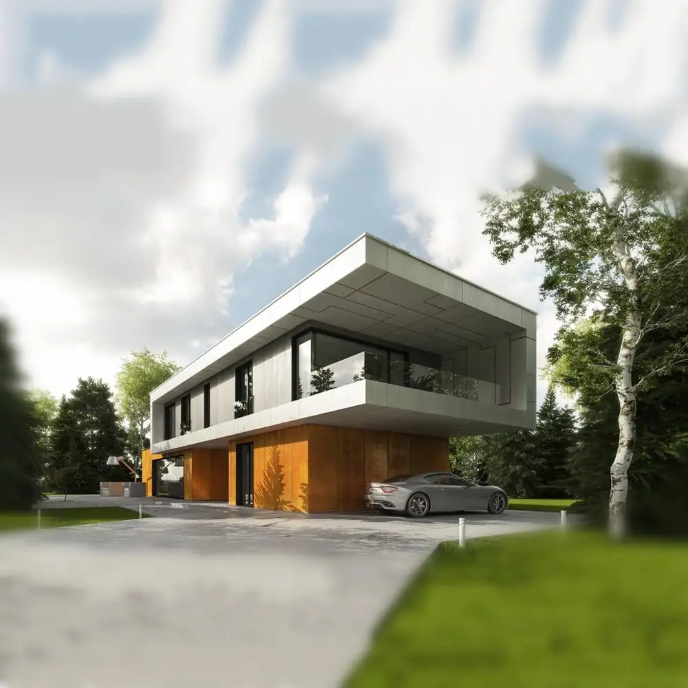 Hysun double layer container home with parking 40ft container house with WPC board and wooden exterior wall deco and FCB board