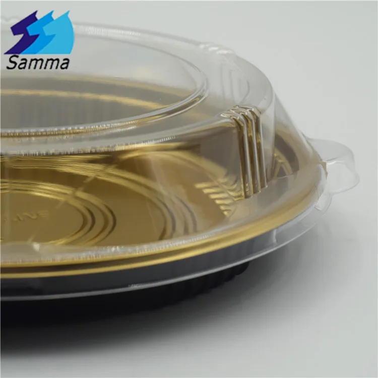 SM1-2105Gold Fashionable Wholesale Customized Printed round Dish Serving Food grade Tray Plastic Plate