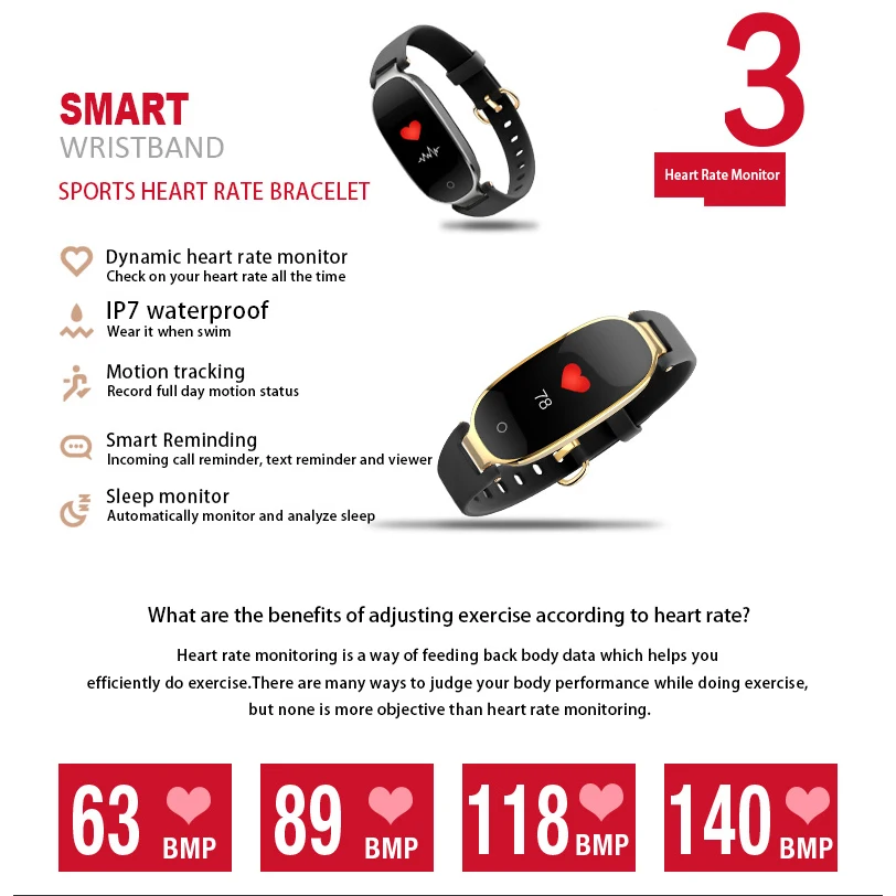 New Ladies Smart Watch Band  IP67 Waterproof Fitness Wristband Activity Tracker for Women