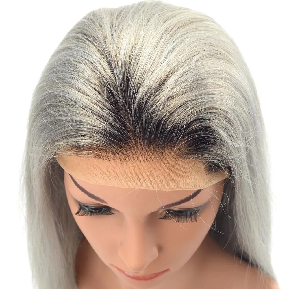 Wholesale Human Gray Color Lace Front Wig Ladies Chinese Remy Straight Hair Wigs