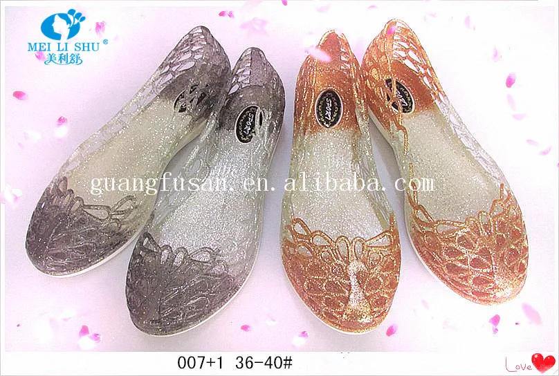 Wholesale high quality Shoe Translucent gradual Woman Glitter jelly pom pom sandals