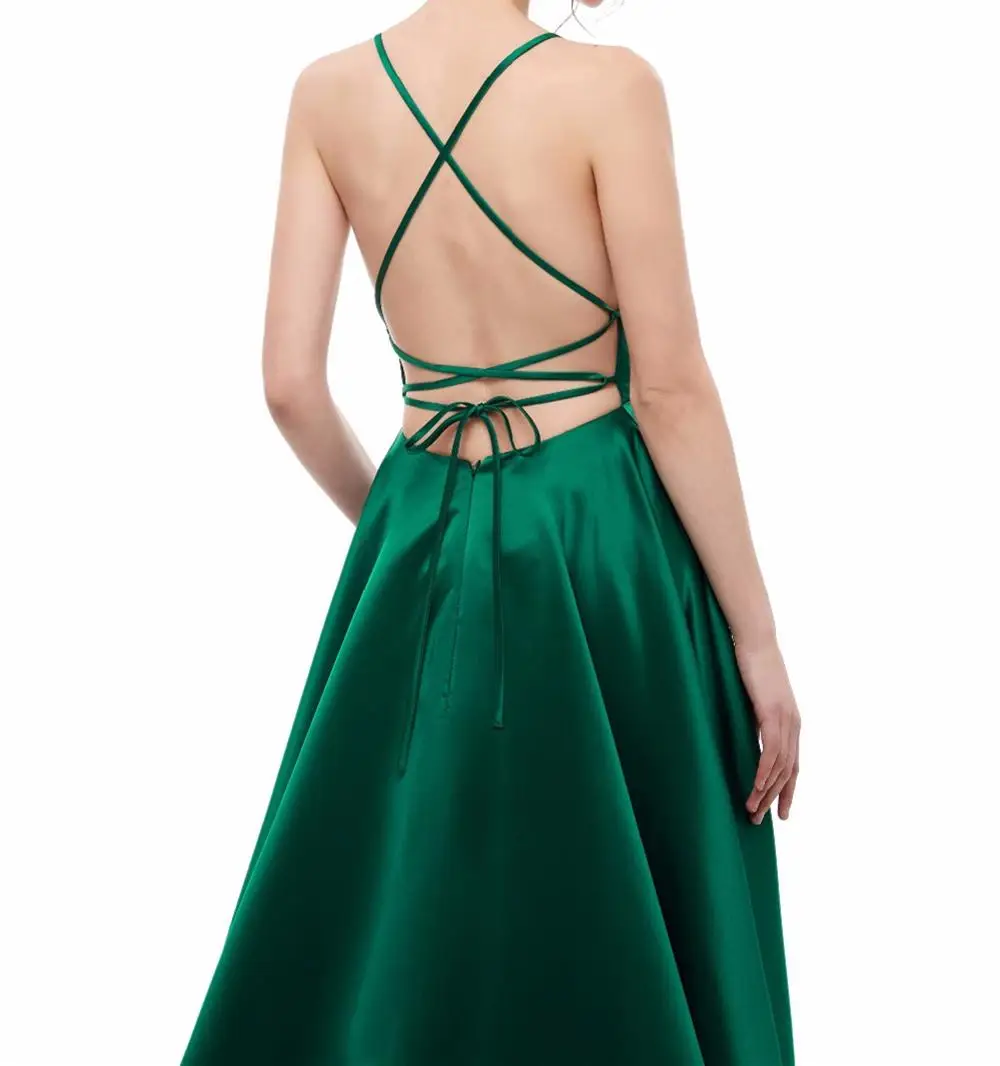 
Formal Satin Pleat Spaghetti Straps Side Split aline floor-length robe de soiree 2018 