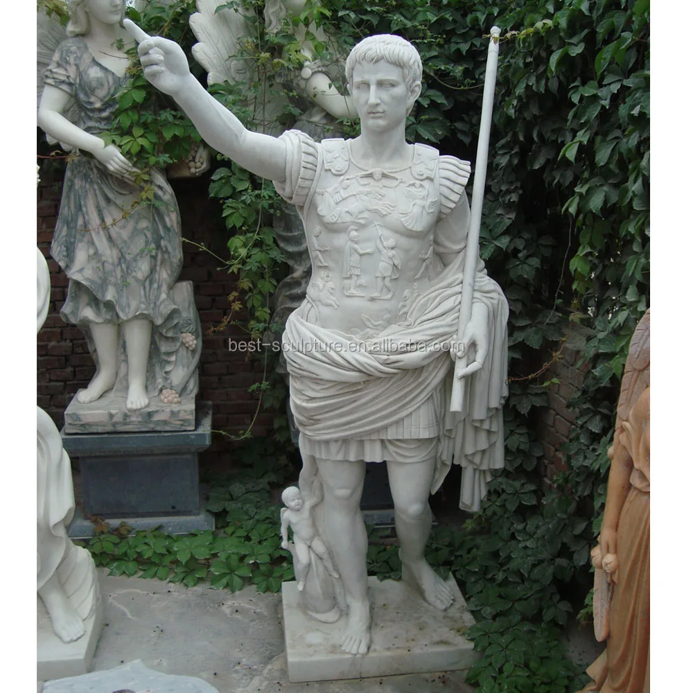 High Quality White Marble Augustus Roman Man Statue Sculpture
