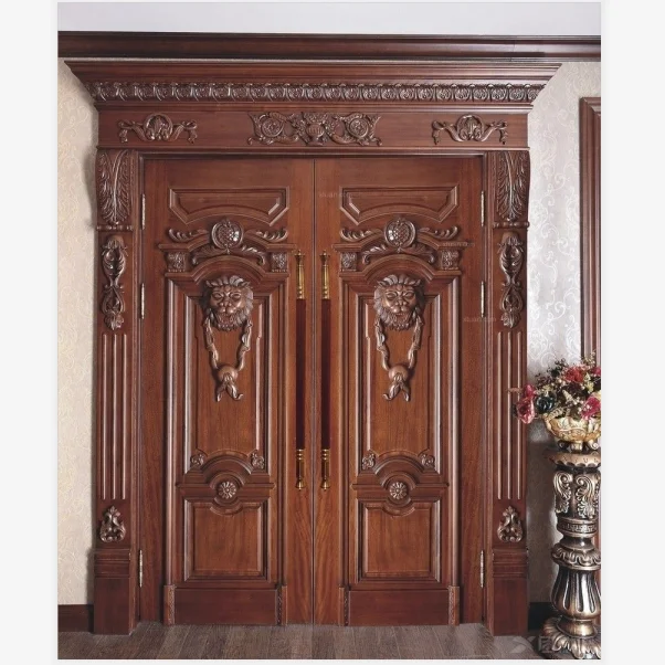 
Solid oak double carved wooden doors 