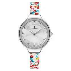 Custom Calico Leather Strap Quartz Women Wristwatches IP Plate Rose Gold Waterproof Ladies Watch