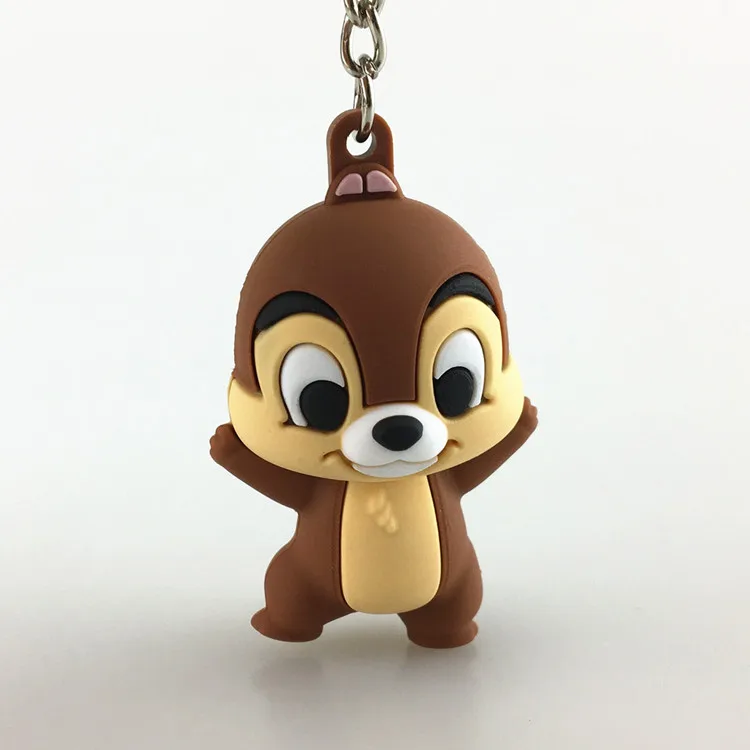 Soft PVC Lovely keychain for kids carton squirrel shape rubber 3D key holder