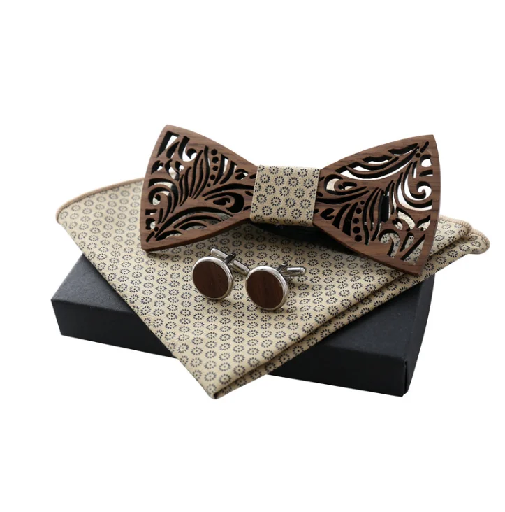Handmade Fancy Box Packaging Wedding wooden bow tie gift set for men