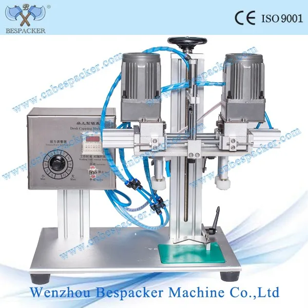 Semi-automatic pressure nozzel cap spout screw capping PET bottle machine
