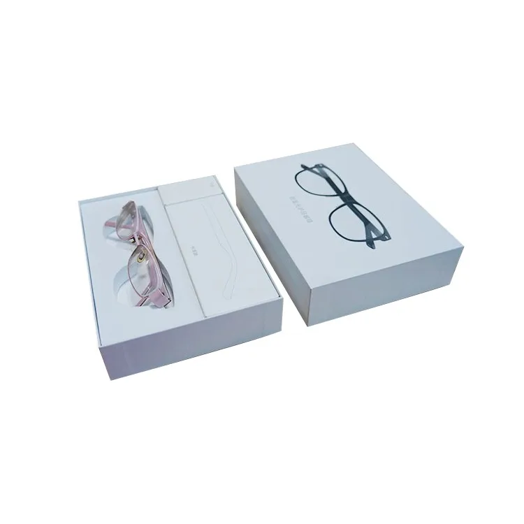 
white and black Cardboard Custom sunglasses packaging case boxes with golde stamp 