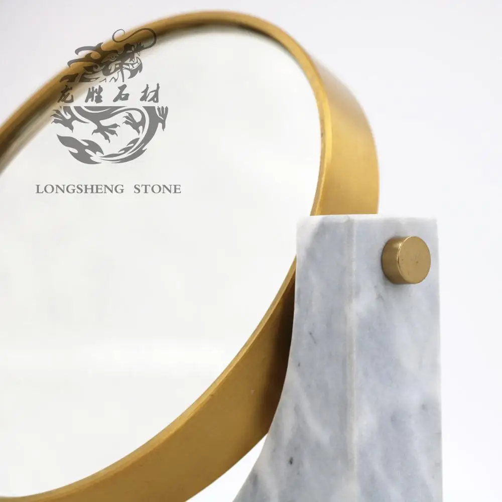 Wholesale Double-Faced round Cosmetic Mirror Modern Style Glass Makeup Tool with Natural Stone and Marble Base for Home Use