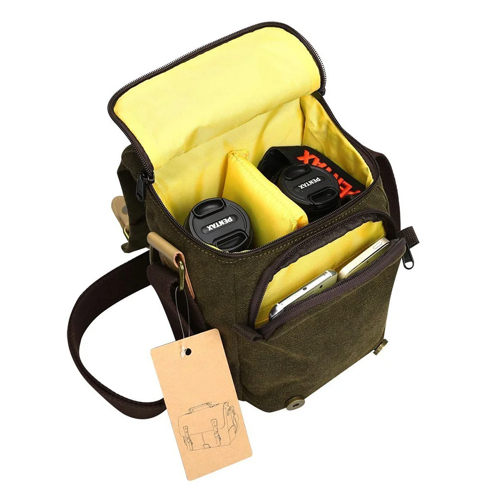 
Vintage Waterproof Canvas Leather Trim DSLR SLR Shockproof Camera Shoulder Messenger Bag 