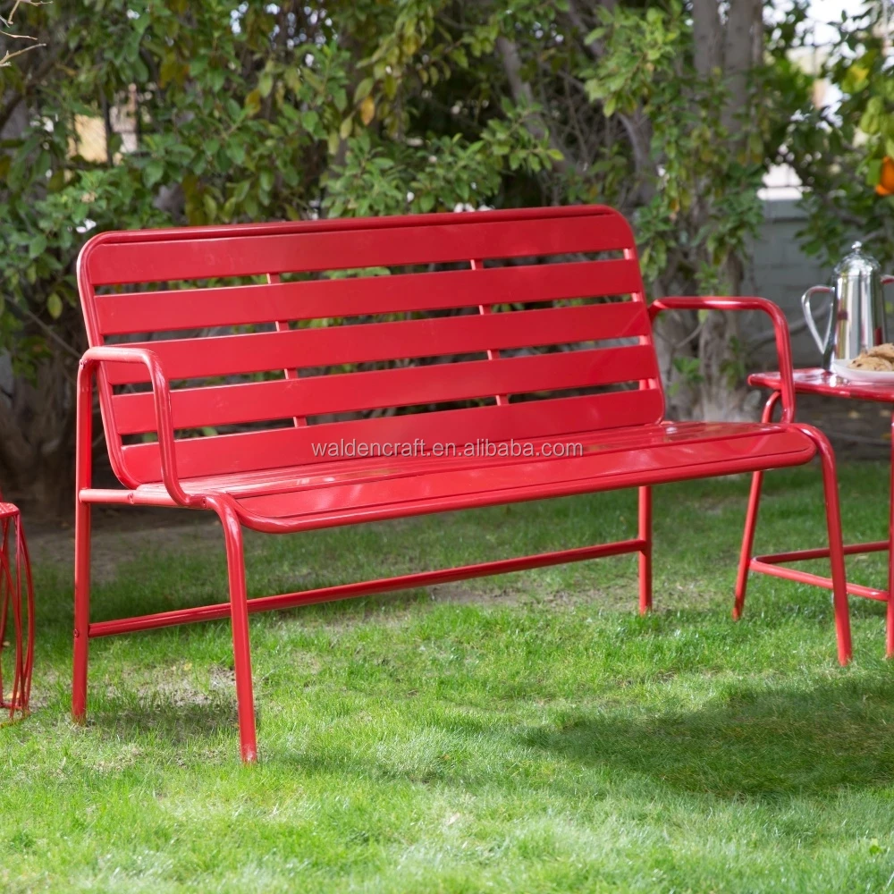 outdoor metal red garden bench