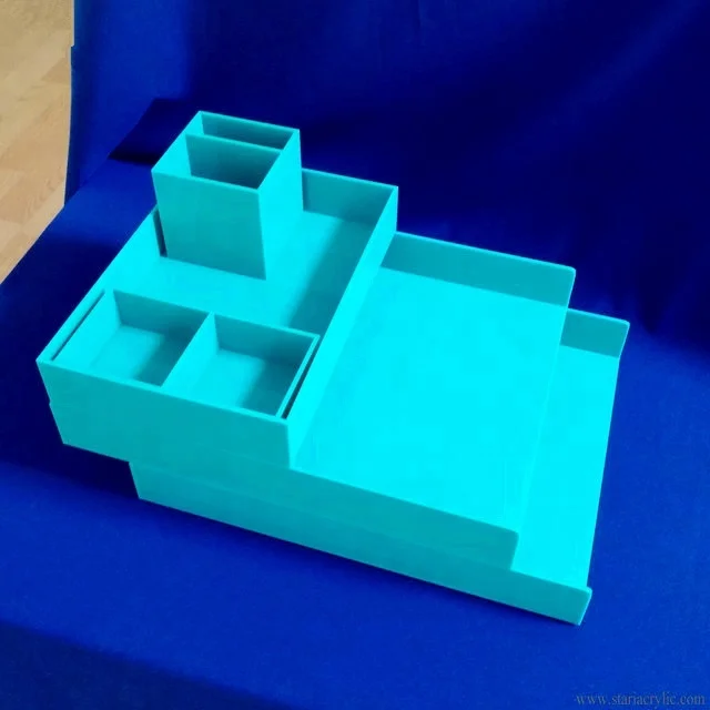 Baby Blue Acrylic Desk Accessories Organizer Lucite Set of 5