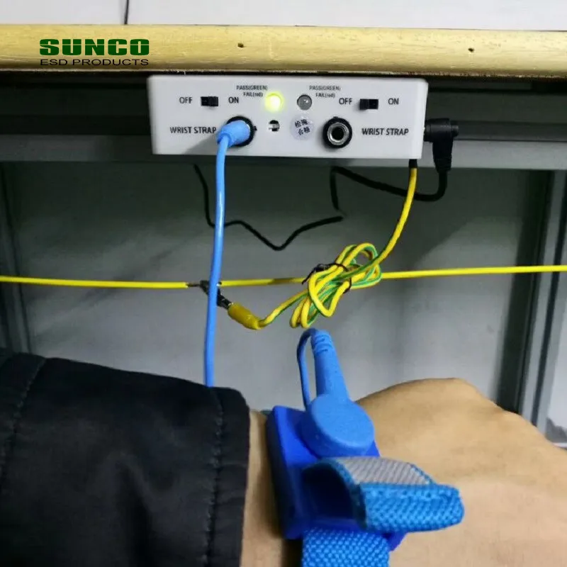 Antistatic wrist strap checker for one and for two available
