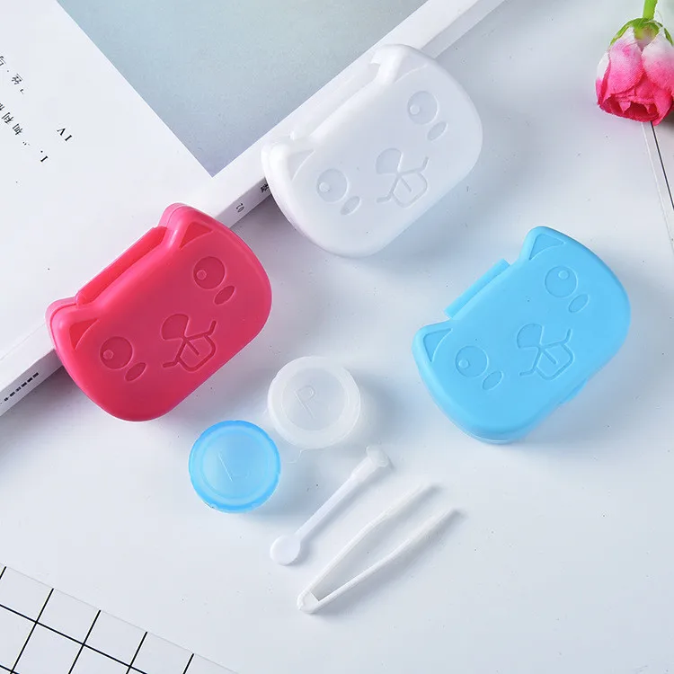 Милый чехол для объектива в форме котенка, Корея, дешево, простой цвет, контактные линзы, чехол, коробка для объектива, легко носить с собой