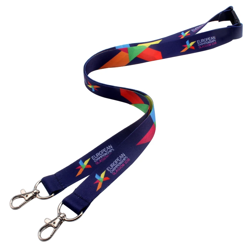 Free sample oem polyester lanyard with id card holder double clip lanyard
