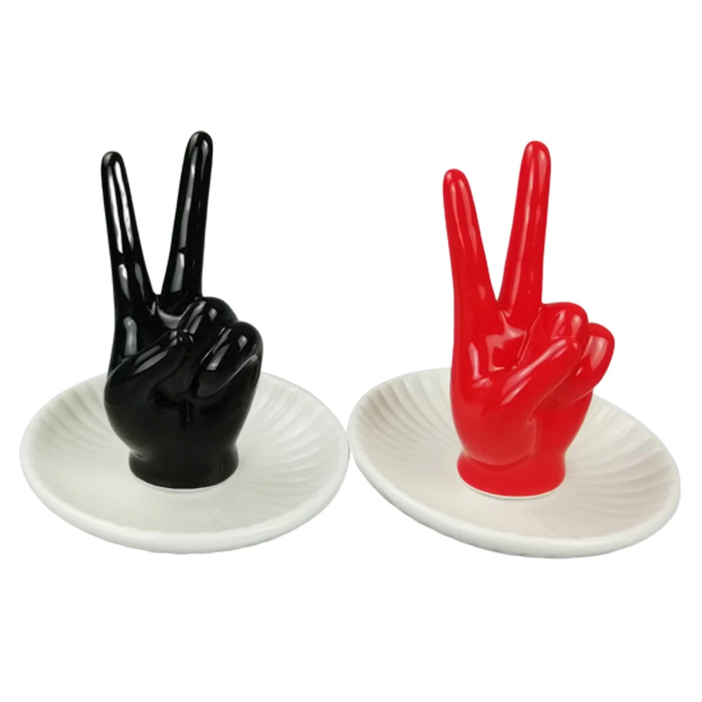 Finger Ceramic Jewelry Storage Tray Earring Trinket Dish  Hand Shape Ring Holder