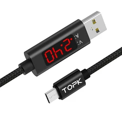 TOPK AN27 Voltage and Current LED Display Durable Nylon Weave USB Charging Cable & Data Sync Micro USB Cable