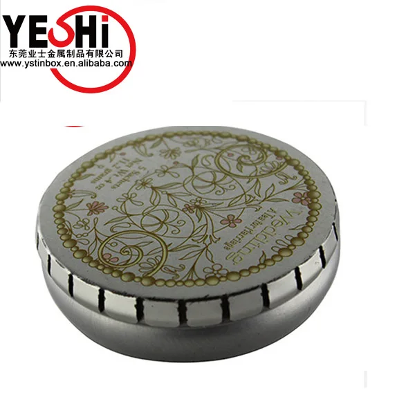small round round click clack mint/sugar packing tin box