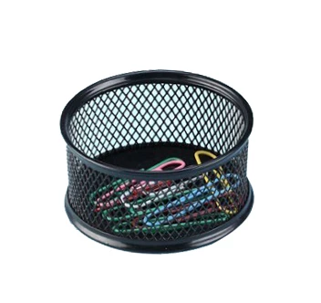cute small round metal mesh office desktop paper clip holder