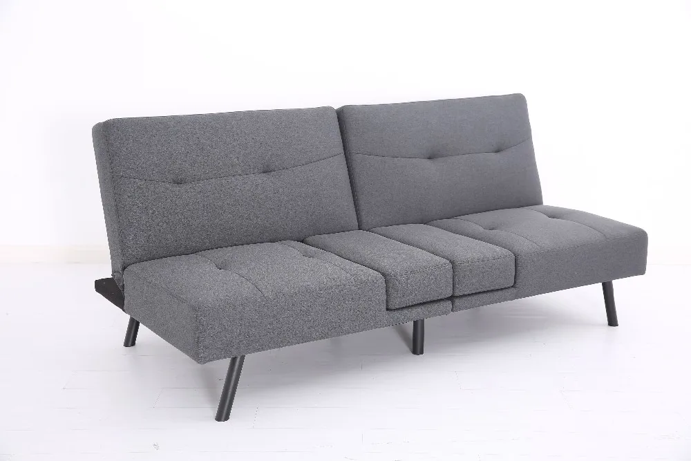 Living room furniture Sofa bed in grey fabric with cup holder