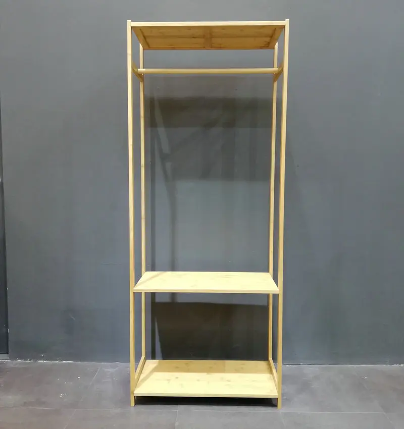 
BAMBKIN Bamboo 2-tier storage coat rack with shoe rack shelves clothes hanger standing with wheel 