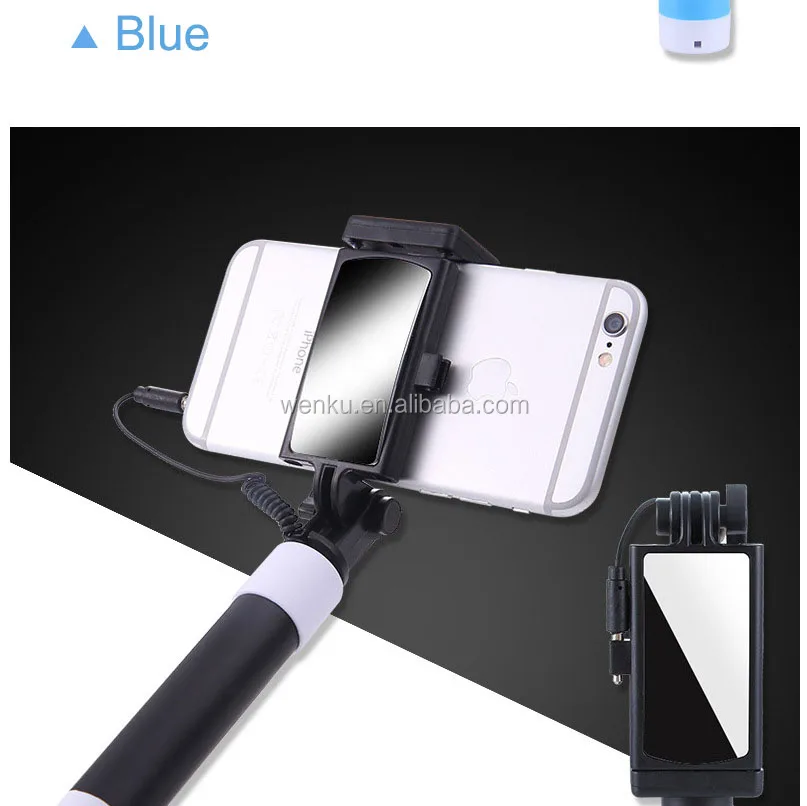 2017 new wholesale rearview mirror mini wired selfie stick
