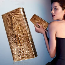 2014 New 100% Genuine cow leather brand women wallets 14 colors Crocodile 3D purse fashion leather clutch wallets coin purse bag