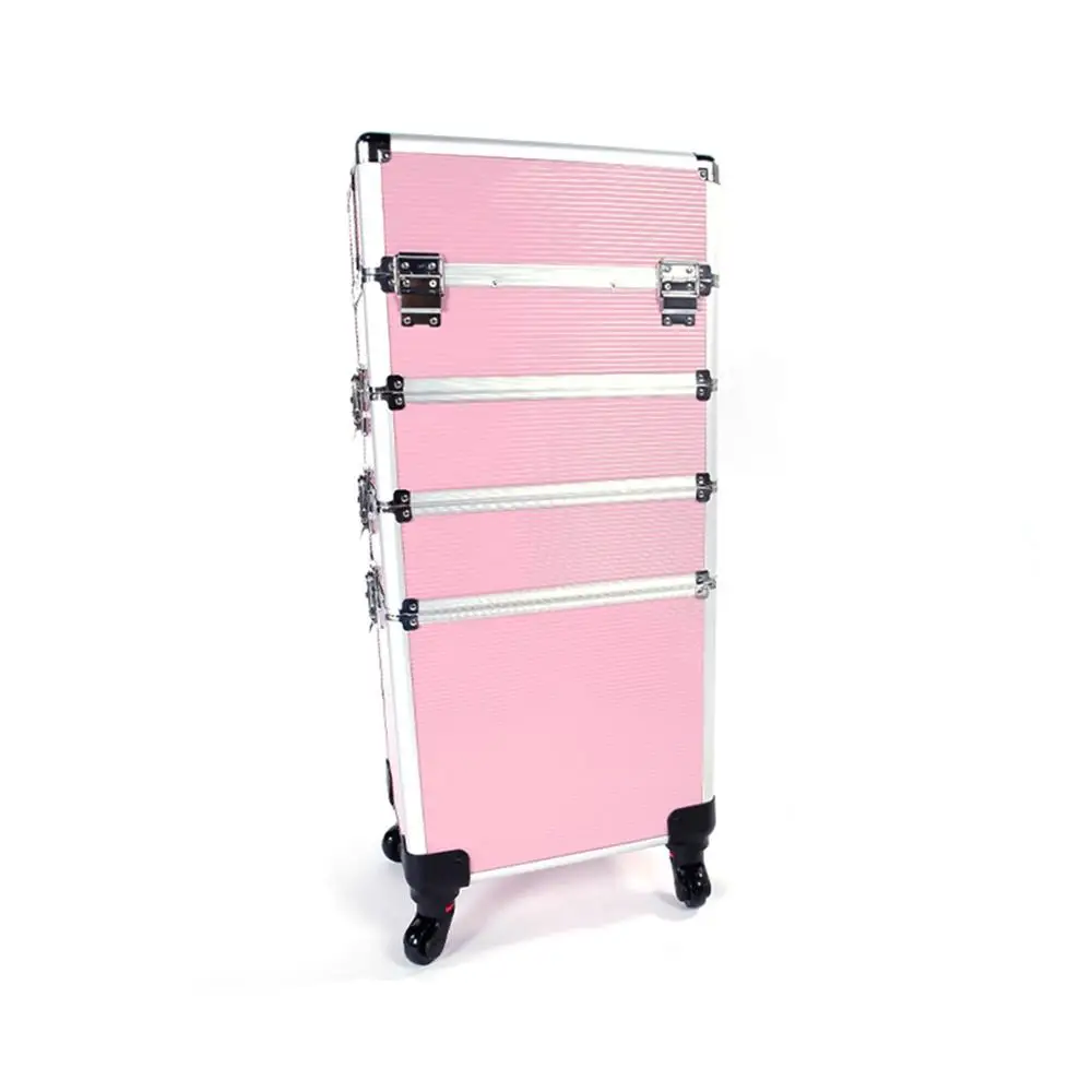 4-in-1 Rolling aluminum Cosmetic Trolley Beauty Stylist Artist Organizer case with 4 Removable Wheels Lockable Keys