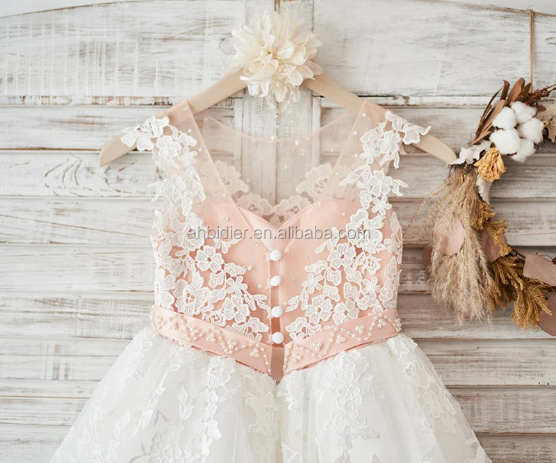 Ivory Lace Tulle Hi Low Wedding Flower Girl Dress Princess Birthday Party Dress Kids Toddler Dress