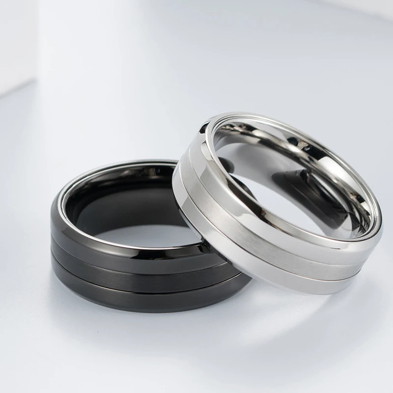 European and American Style Wedding Band Matte Brushed Finish Classic Black Titanium Ring Men