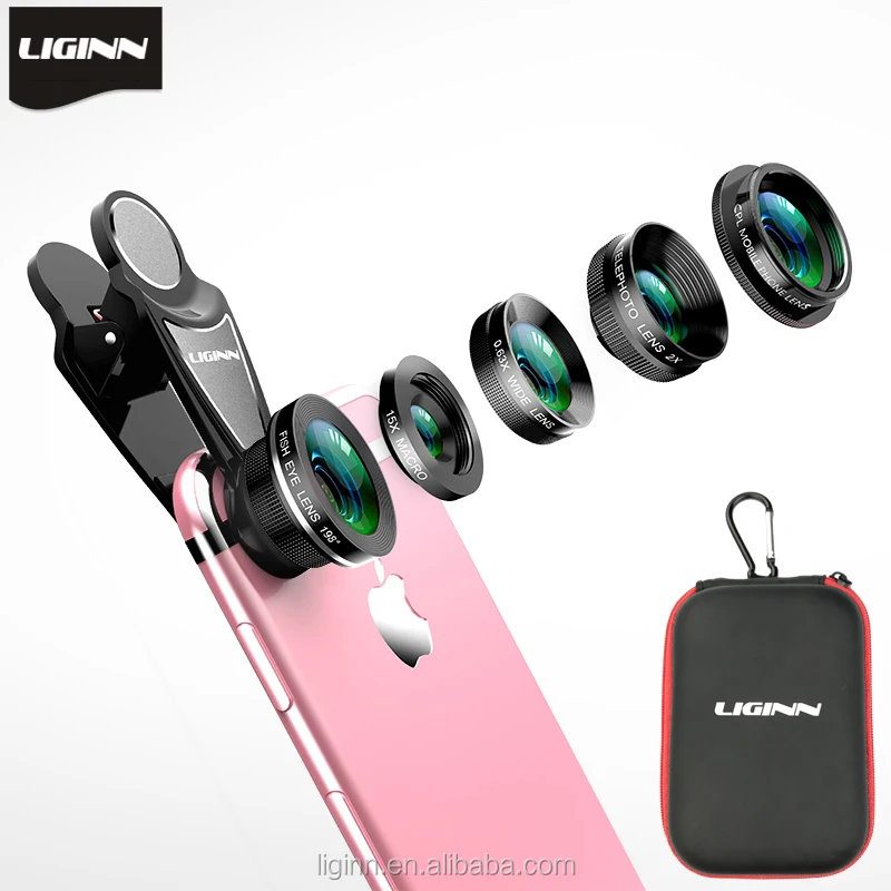 LIGINN HD 4K traveling phone camera 5 in 1 lens kit for cell phone with detachable clip