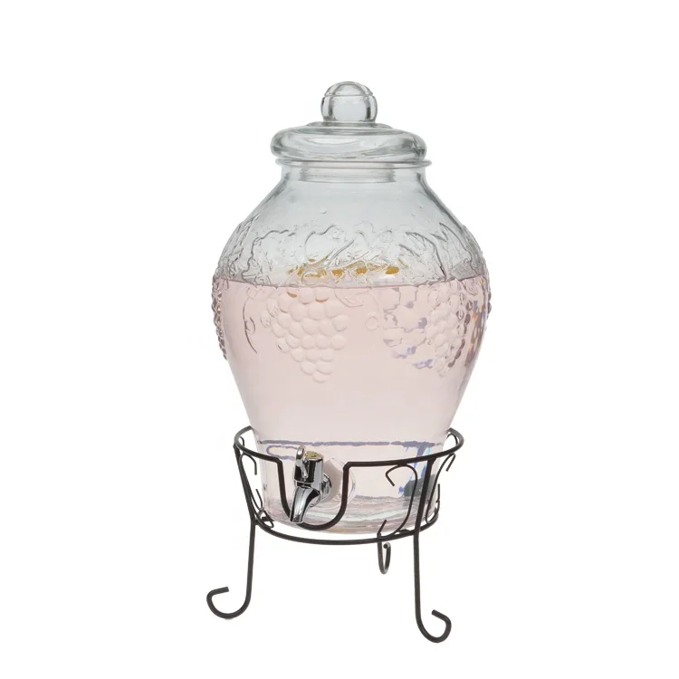 
glass double beverage dispenser on stand with lead free spigot 